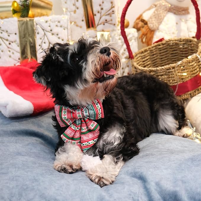 MR. CHUBBYFACE Christmas Plaid Dog Collar for Boy Girl Dogs Adjustable Red Green Dog Collar Sailor Bow tie for Small Medium Large Dogs