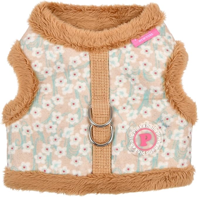 Pinkaholic New York Kalina Jacket Dog Harness Step-in Warm Winter Flower Pattern for Small Dog, Beige, Large