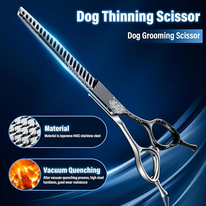 Purple Dragon 7-Inch Chunkers Dog Grooming Scissors - Professional Pet Hair Trimming Shears for Dogs & Cats, Sharp 440C Japanese Steel, Ergonomic Design for Comfort and Precision