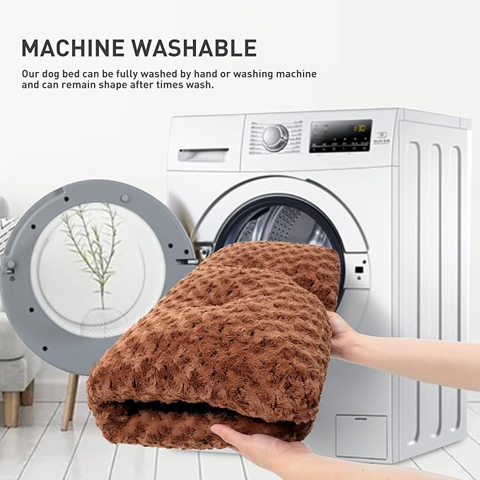 KSIIA Washable Dog Bed Deluxe Plush Dog Crate Beds Comfy Kennel Pad Anti-Slip Pet Sleeping Mat for Large, Jumbo, Medium, Small Dogs Breeds, 23" x 18", Brown