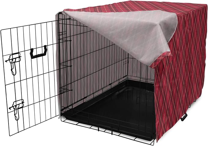 Lunarable Buffalo Plaid Dog Crate Cover, Rhombus Check Pattern with Warm Colored Pattern, Easy to Use Pet Kennel Cover for Small Dogs Puppies Kittens, 18 Inch, Dark Coral Charcoal Grey