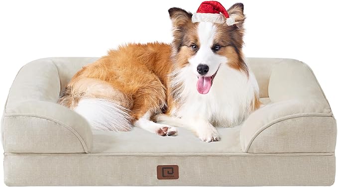 EHEYCIGA Orthopedic Dog Beds for Large Dogs, Waterproof Memory Foam Large Dog Bed with Sides, Non-Slip Bottom and Egg-Crate Foam Large Dog Couch Bed with Washable Removable Cover, Beige