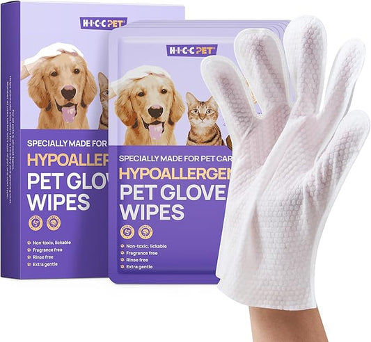 HICC PET Cleaning Deodorizing Bathing Wipes for Dogs & Cats, Hypoallergenic Dog Cleaning Glove Wipes, Nourishing & Grooming Fur, Cat Cleaning Wipes Remove Odor