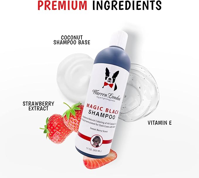 Warren London Magic Black Dog Shampoo | Brightens Any Dog Coat | Formulated for Darker Dog Coats | Puppy and Cat Safe Grooming Supplies | Berry Scent 128 Ounce, Made in USA