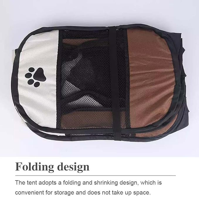 Hentay-Dog Playpen Portable Pet Play Pens for Small Dog,Cat/Rabbit/Chicks, Kitten Pen & Travel Pet Carrier + Carrying Case. (Small, Brown)
