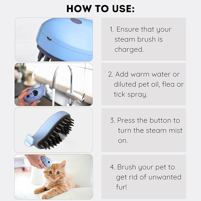 Self-Cleaning Deshedding Brush with Steam for Cats and Dogs - Silicone Whale Model for Grooming Loose Hair (Baby Blue and Pink)