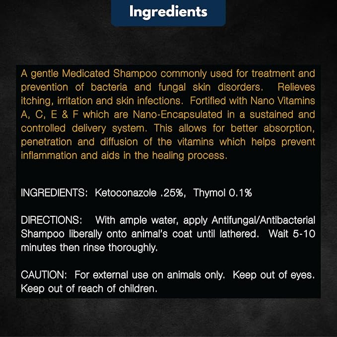 E3K9 Medicated Dog & Cat Shampoo - Antifungal & Itchy Skin Relief with Ketoc & Thymol - Hot Spot, Mange, Seborrhea Treatment - Antifungal Dog Shampoo for Yeast