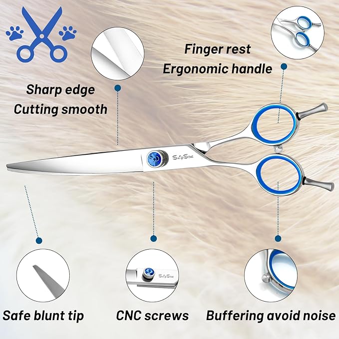 Curved Dog Scissors for Grooming,8in VG10 Steel Dog Grooming Scissors,30 Degree Bend,Sharp Blade with CNC Screw and Round Blunt Tip,Professional Pet Grooming Shears for Medium Large Dogs Cats Groomer