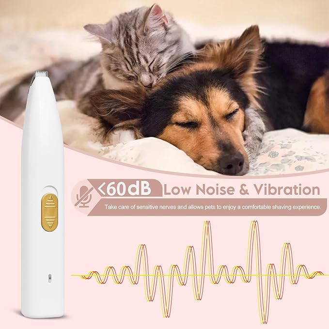 Dog Clippers for Grooming, Dog Paw Trimmer, Pet Paw Trimmer, Mini Trimmer for Dogs, Rechargeable, Low Noise for Trimming Dog Cat Hair Around Paws, Eyes, Ears, Face, Rump (White)