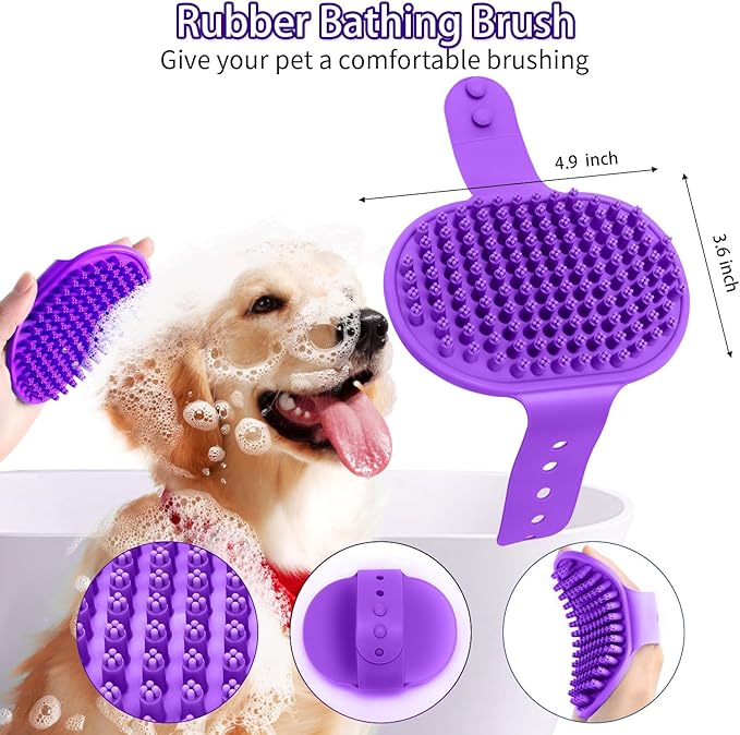 Dog Brush for Shedding, Self-Cleaning Slicker, 3 PCS Kit with Bath Brush & Flea Comb, Ideal for Short & Long Haired Pets, Removes Mats, Tangles, Fur, Gentle on Skin, for All Dogs. Purple