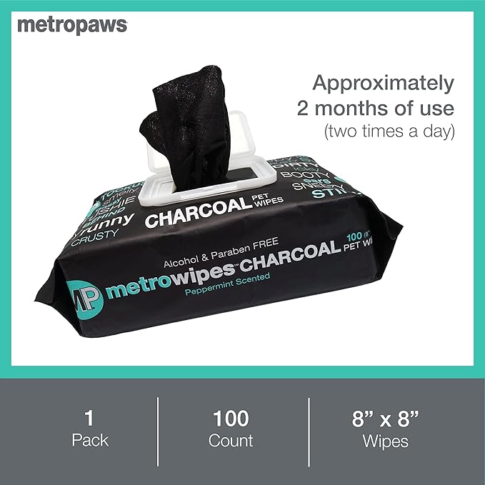 MetroPaws Peppermint Dog Wipes, 100 Extra Large, Thick Cleaning Wipes & The Dog Waste Bag Dispenser & Holder, Bag Holder With 20 Bags for Leash - Purple