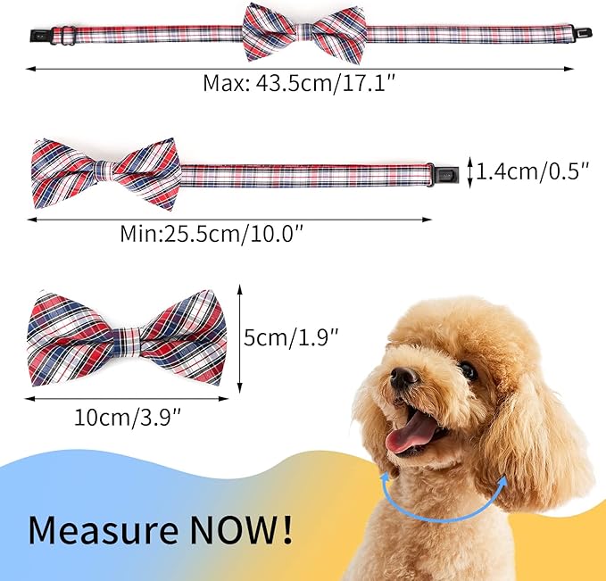 Segarty Dog Bow Tie, 6 PCS Bowties Dog Collar Bulk Holiday Cat Collar Grooming Bows for Pet Festival Party Puppy Photography Neck Wear Gift, Cute and Plaid Patterned