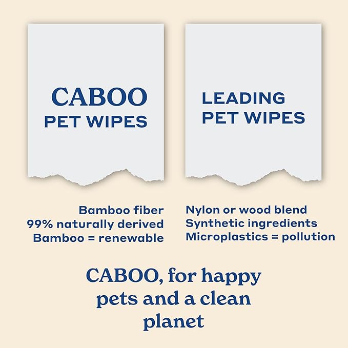 Caboo Tree Free Pet Wipes for Dogs & Cats, Natural, Deodorizing, Hypoallergenic Cleaning Wipes for Eyes, Ears, Paws, & Face (Unscented, 2 Canisters, Total of 140 Jumbo Wipe)