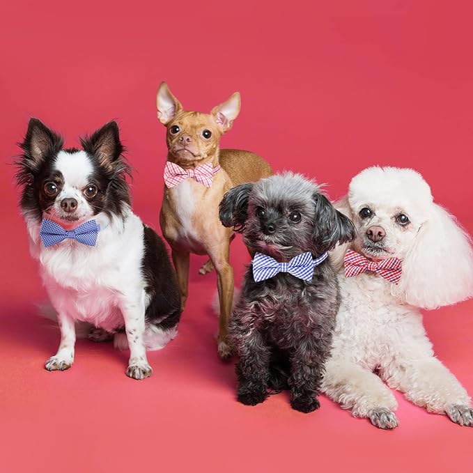 Segarty Dog Bow Tie, 6 PCS Bowties Dog Collar Bulk Holiday Cat Collar Grooming Bows for Pet Festival Party Puppy Photography Neck Wear Gift, Cute and Plaid Patterned