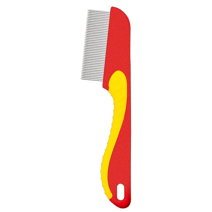 Comb with Rubber Handle for Dogs & Cats, Fine Tooth Dog Comb for Grooming