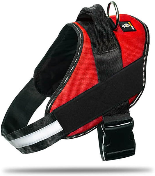 Non Pull Dog Harness with Patch Panels and Handle, Adjustable, Reflective, No Choke, Heavy Duty Easy On Service Dog Vest Harnesses for Medium Large Small Sized Dogs - Red, M