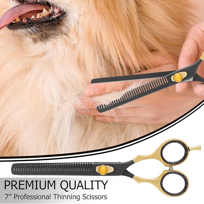 Dog Grooming Scissor,7” Professional Thinning Shear for Dogs with 34 Teeth, Japanese Stainless Steel, Blender Scissors for Dogs, Cats and other Pets with Adjustable Screw