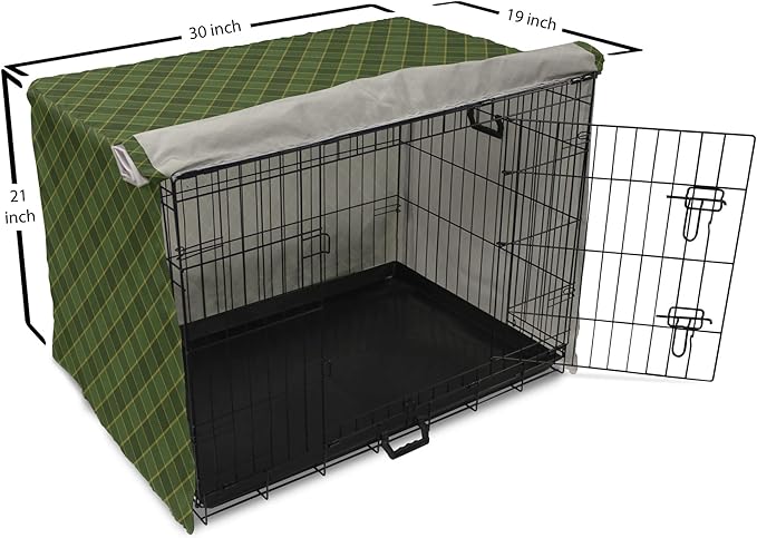 Lunarable Green Dog Crate Cover, Traditional Old Fashioned Argyle Pattern Retro Style Plaid, Easy to Use Pet Kennel Cover for Cats & Medium Dogs, 30 Inch, Forest Green Green