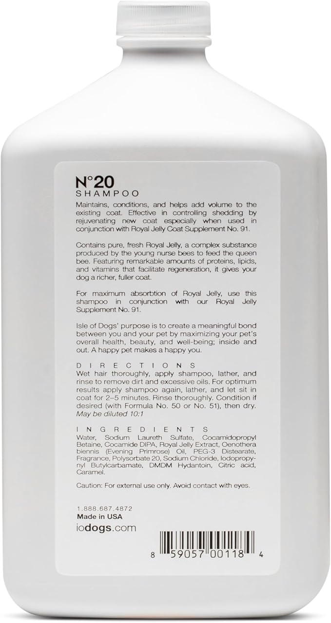 Isle of Dogs Coature No. 20 Royal Jelly Dog Shampoo for thin or shedding coats, 1 liter
