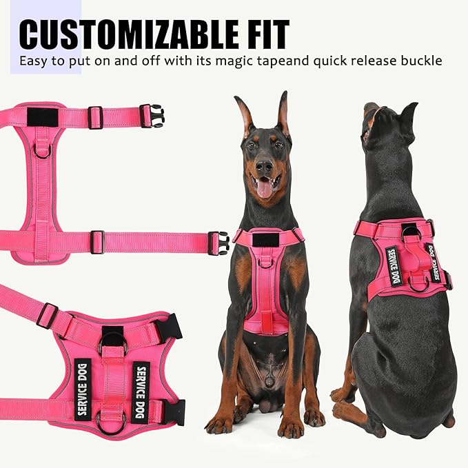 Demigreat Service Dog Harness, Reflective Dog Vest Harness with 5 PCS Patches, Adjustable Soft Oxford Pet Harness, Inner Layer Mesh, Easy to Control for Small Medium Large Dogs
