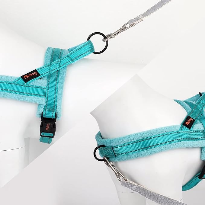 Didog Soft Flannel Padded Dog Vest Harness,Escape Proof/Quick Fit Reflective Dog Strap Harness, Easy for Training Walking(XS:Chest 15-18", Teal)