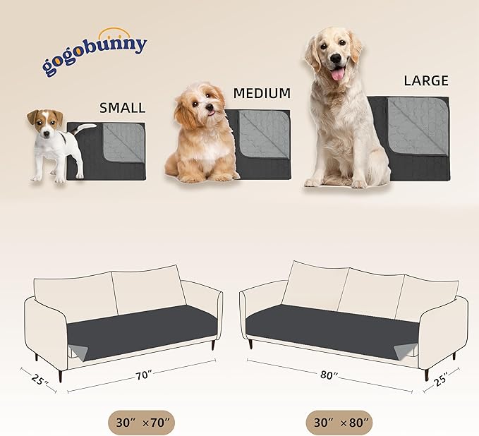 gogobunny 100% Double Sided Waterproof Dog Blanket Soft Pet Bed Cover Reversible Protect Furniture Couch Sofa Car for Puppy Cat Kids (Dark Charcoal/Light Charcoal, 30x80 Inch (Pack of 1))