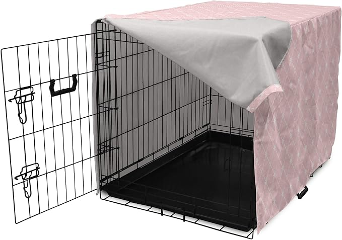 Ambesonne Blush Pink Dog Crate Cover, Abstract Monochrome Geometric Lace Inspired Grid Ornament with Stars Print, Easy to Use Pet Kennel Cover for Cats & Medium Dogs, 24 Inch, Blush White