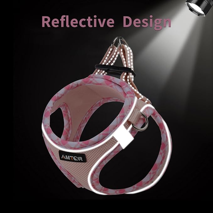 AMTOR Small Dog Harness with Leash Set, No Escape Easy Walk Puppy Harnesses for Training Walking, Step-in Reflective Soft Dogs Vest for XS S Medium Extra-Small Large Sized Dog(Pink,L)