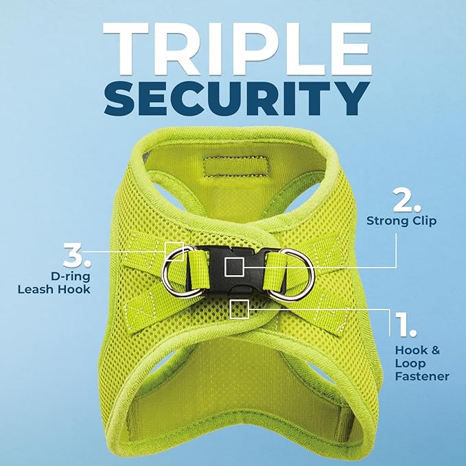 Voyager Step-in Air Dog Harness - All Weather Mesh, Reflective, No Pull Harness for Small, Medium Dogs, Cats - Secure with Hook & Loop Fastener, Buckle, Double D-Rings - Lime Green, S