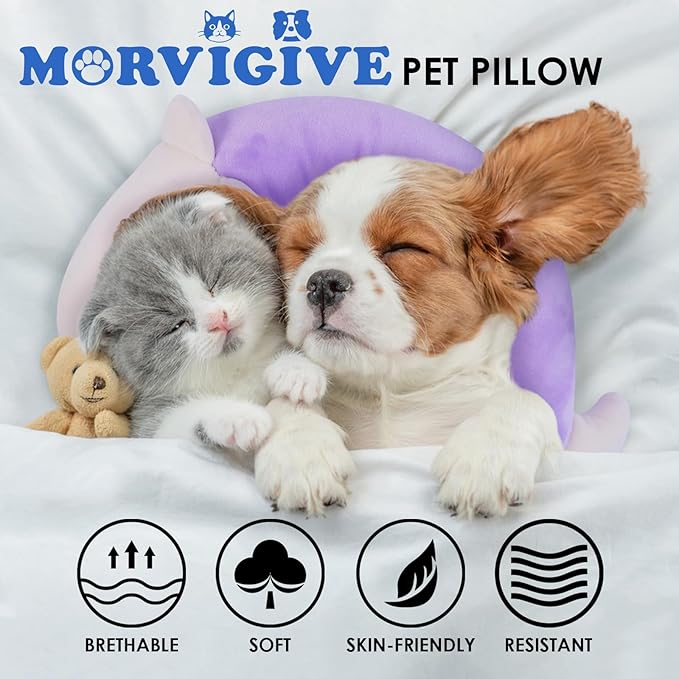 Pet Pillow, Dog Neck Pillow,Dog Pillows for Medium Dogs,Calming Pillow for Dogs, Soft Cat Pillow,Improve Relief Dog Sleeping Pillow,Machine Washable Pet U-Shaped Pillow,Purple,L