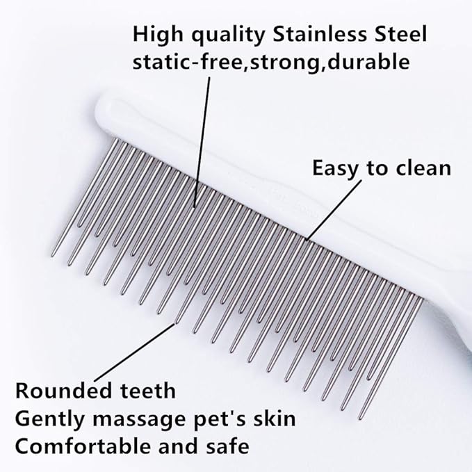 Pet Comb, Long and Short Teeth Comb for Dogs & Cats, Pet Hair Comb for Home Grooming Kit, Removes Knots, Mats and Tangles