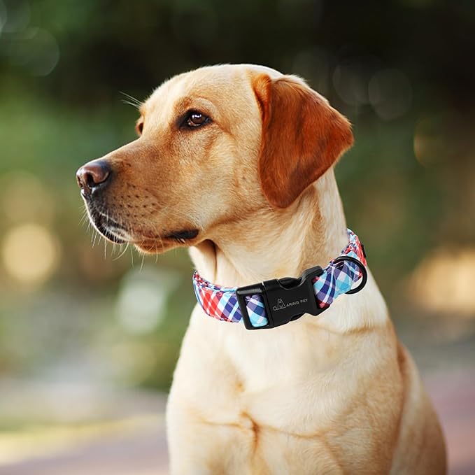 ARING PET Plaid Dog Collar-Cute Dog Collar for Small Dogs, Adjustable Cotton Pet Collars Puppy Collar for Small Medium Large Boy and Girl Dogs