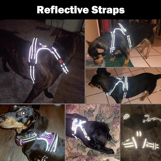 PHOEPET Reflective Dog Harness Large Breed Adjustable No Pull Vest with Handle 2 Metal Rings 3 Buckles [Easy to Put on & Take Off](XL, Red)
