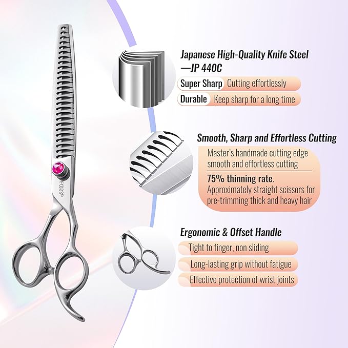 Chunkers Dog Grooming Scissors 7.5 in Professional Thinning Shears for Dogs Pet Grooming Scissors Chunkers Shears Dog Grooming Japan 440C 70% Thinning Rate 24 Teeth(7.5'',Chunkers)