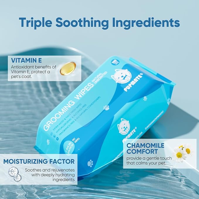 Natural Pet Grooming Wipes, 100 Fresh Counts, Extra Moist & Thick for Dogs & Cats, Puppies & Kittens