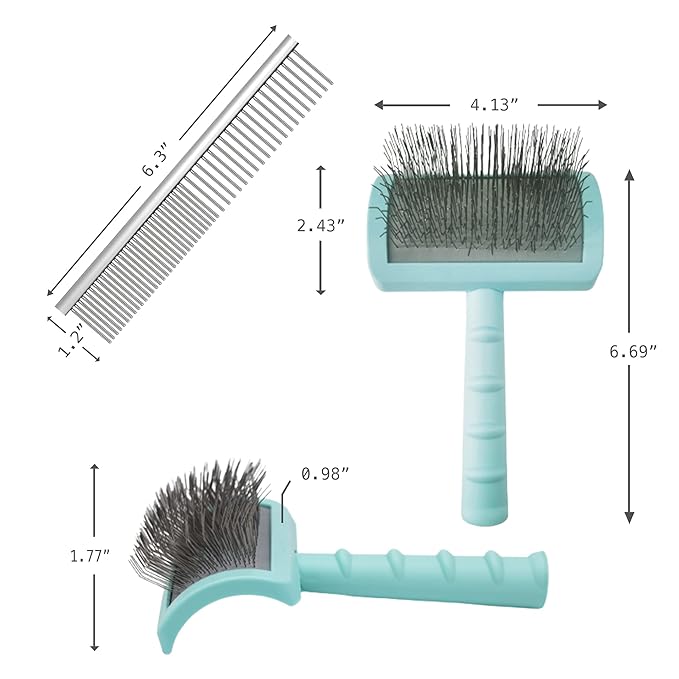 Large Slicker Brush & Green-comb Value Kit, Extra Long Pin Dog Grooming Brush for Curly Hair Goldendoodles, Removes Long and Loose Hair & Undercoat