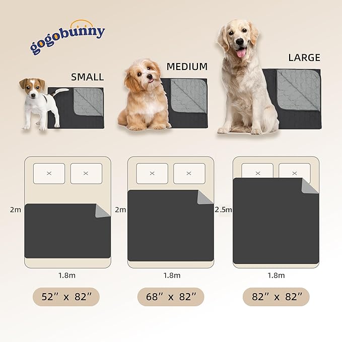 gogobunny 100% Double Sided Waterproof Dog Blanket Soft Pet Bed Cover Reversible Protect Furniture Couch Sofa Car for Puppy Large Dog Cat (Dark Charcoal/Light Charcoal, 82x102 Inch (Pack of 1))