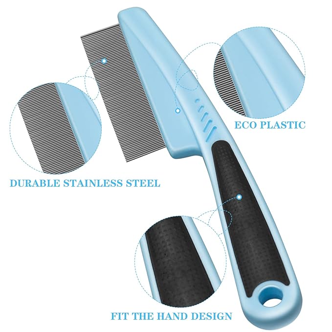 Fine Tooth Metal Comb for Removing Lice and Tear Stains, 2Pcs for Dogs, Cats, and Small Pets