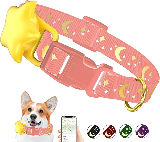 Airtag Dog Collar, Dog Collar for Large Dogs, Dog Collars for Medium Dogs, Dog Collars for Small Dogs with AirTag Holder Case, Dog GPS Tracker Collar (Pink, Medium)