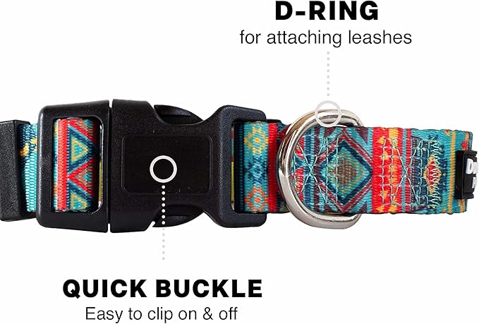 Downtown Pet Supply - Best, Cute & Fancy Dog Collar - Lightweight Adjustable Dog Collar with Quick Buckle & D-Ring - Hand Wash Safe - Tribal - M - Medium Dog Collar