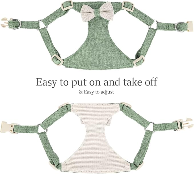Beirui Small Dog Harness and Leash Set, Soft Lightweight Puppy Harness, Adjustable Bow Tie Puppy Harness for Small Dogs (Green, S)
