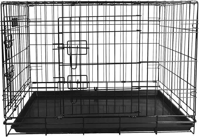 Foldable Double Door Dog Crate with Leak-Proof Tray, 36-Inch