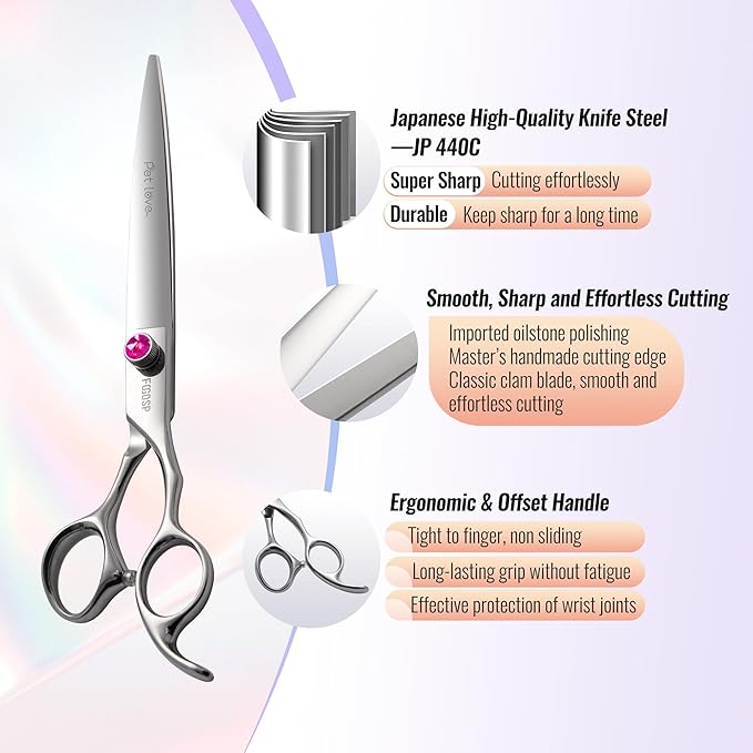 Straight Dog Grooming Scissors 7.0'' Professional Dog Hair Shears Pet Cat Japan 440C Grooming Scissors for Small Dogs Super Sharp (7.0'',Straight)