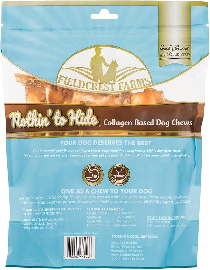 Fieldcrest Farms Nothin to Hide Flip Chips Dog Chews - Natural Rawhide Alternative Treats for Dogs, Chicken, Beef or Peanut Butter Flavor Snack for All Breed Dogs - 3 Pack (Beef)