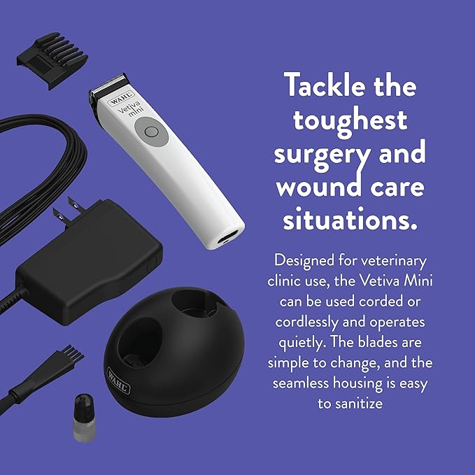 WAHL Professional Animal Vetiva Mini Cordless Veterinary Trimmer for Dogs, Cats & Pets (#88420) - Pet Trimmer for Cats, Dogs & More - Veterinary Grade - Pet Mini Safe Trimmer - White
