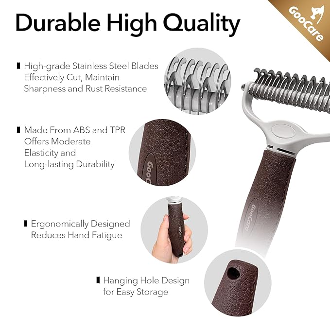 Pro Large 2-Sided Undercoat Rake, Deshedding Dematting Comb, Detangler Brush for Mats, Tangles & Shedding, Stainless Steel Blades, ABS Handle, Ideal for Long Haired Cats, Dogs and Rabbits