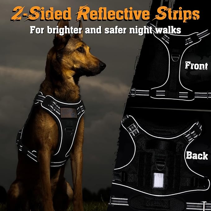 rabbitgoo Dog Harness Medium Sized No Pull, Tactical Service Dog Vest with Molle and Control Handle, Adjustable and Reflective Military Pet Harness for Easy Walking and Training, Black, M