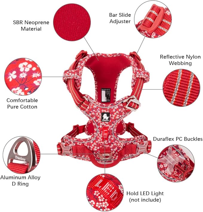 La La Pet® No Pull Dog Harness with Front Clip, Reflective Dog Vest Harness with Handle Floral Neoprene Padded Dog Vest for Puppy Small Medium Large Dogs 3 Snap Buckles Easy to Put on & Take Off