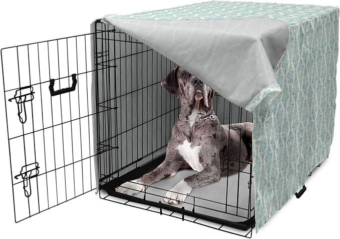 Lunarable Damask Blue Dog Crate Cover, Vintage Antique Pattern with Classic Victorian Motif, Easy to Use Pet Kennel Cover for Medium Large Dogs, 48 Inch, Eggshell Pale Cadet Blue