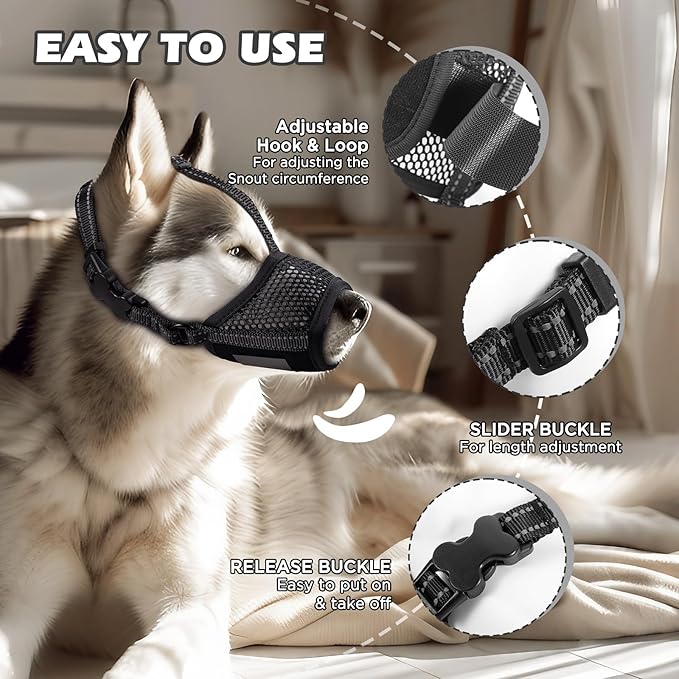 Dog Muzzle,Soft Mesh Muzzle for Small Medium Large Dogs to Prevent Biting,Pets Muzzle for Chihuahua Poodle Husky Labrador Retriever, Breathable Drinkable Adjustable for Chewing Grooming(L)